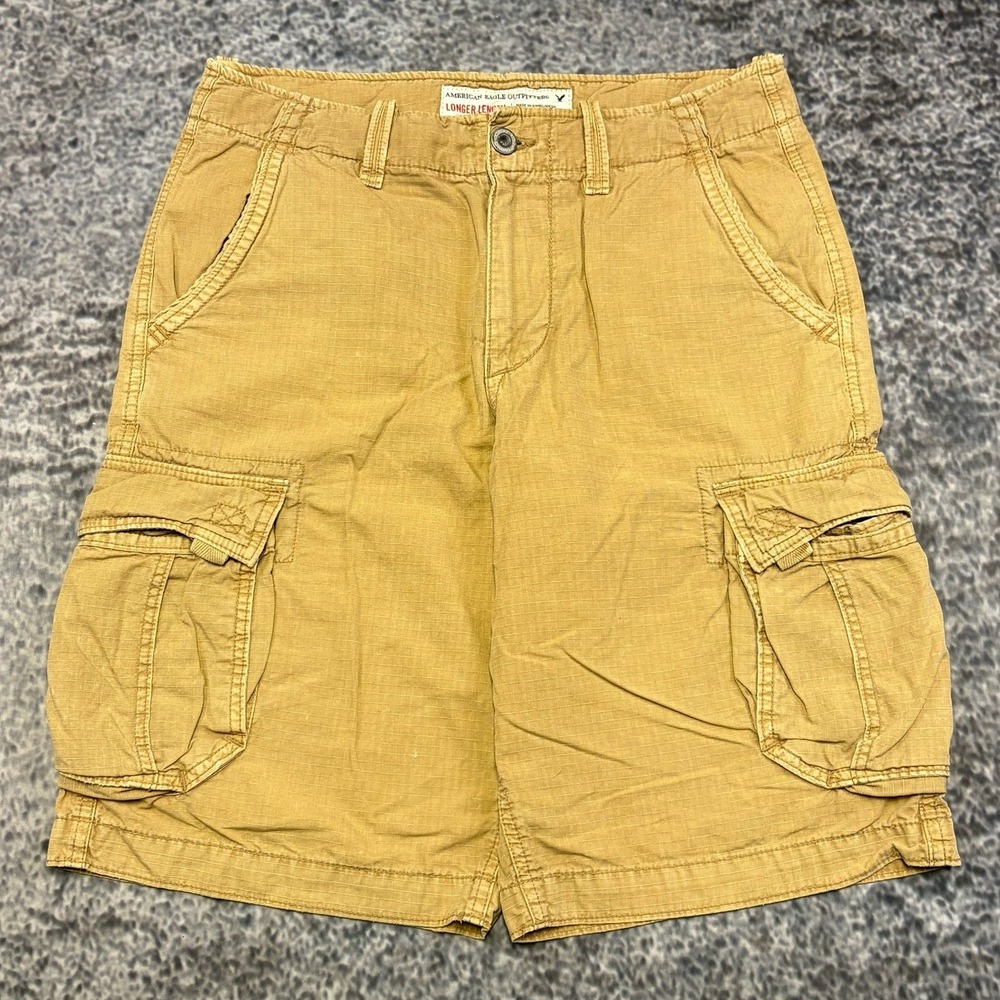 American Eagle Outfitters Cargo Shorts Longer Length Mens 34 Tan Utility Y2K